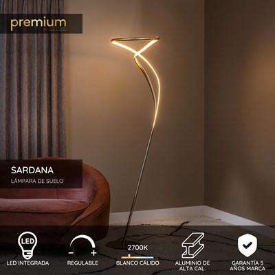 Lucide SARDANA - Lámpara de suelo - Ø 44 cm - LED Regul. - 1x28W 2700K - Oro mate / Latón | Premium